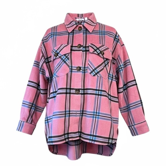 Sewn + Seen Women’s Pink & Blue Plaid Flannel Button Down Jacket Size Small –NWT - Picture 2 of 5
